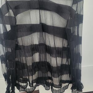 Black Sheer Striped Long-Sleeve Women's Top